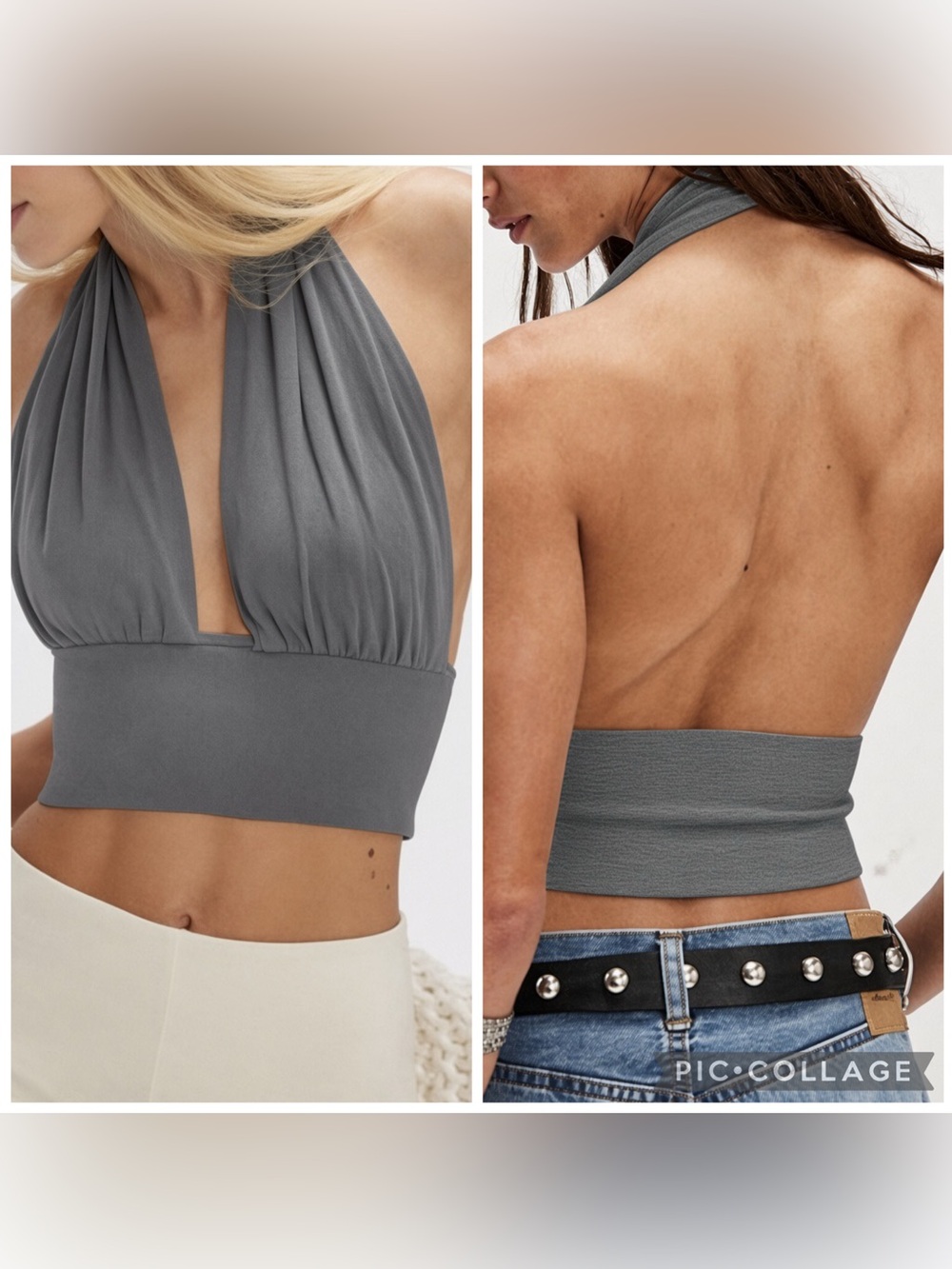 FREE PEOPLE INTIMATELY Women’s Gray TURN IT UP HALTER CAMI Stretch Nylon Size L.